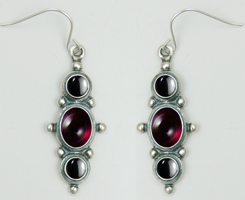 Sterling Silver Drop Dangle Earrings With Garnet And Hematite